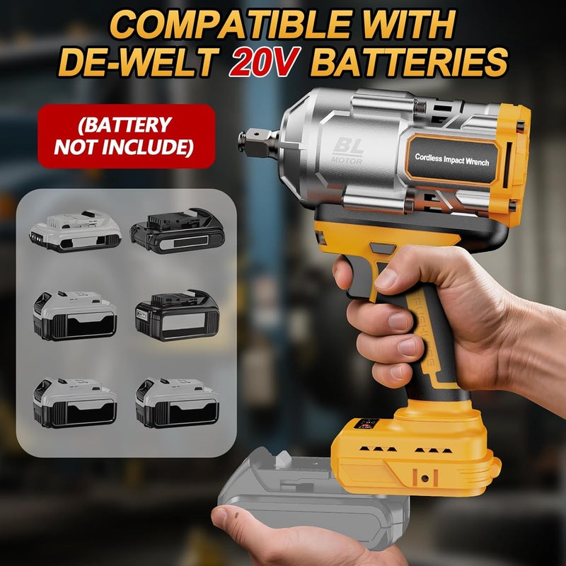 Labfintom Cordless Impact Wrench 1/2 Inch for De-Walt 20V Battery, 1200N.m High Torque Brushless Electric Impact Gun, 3-Speed, 5 Sockets, Power Impact Driver for Car Tires, Auto Repair(No Battery) - Image 4